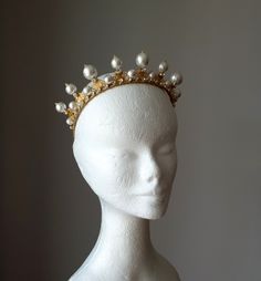 This crown is made to order and ready to ship by 3-4 week Large pearl crown, Gold bridal tiara, Wedding pearl crown ~MATERIALS~ -Czech glass white clear crystals -Japanese cotton pearls -Gold filigree ~SIZE~ Size of pearls - 12, 14 18 mm, height 1 1/2 inches ~SHIPPING AND DELIVERY TIME~ This headpiece is ready to ship by 3-4 week The approximate time of shipment: - 10-16 days to Europe - 15-35 days to United States and other countries. ~IMPORTANT INFORMATION~ -Please allow as much time for shipp Bridal Pearl Headband, Pearl Tiara Wedding, Tiara Gold, Pearl Crown, Crown Aesthetic, Pearl Bridal Headband, Pearl Tiara, Gold Tiara, Beautiful Tiaras