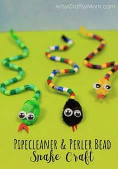 paper bead snake craft for kids to make with pipe cleaner and perler beads