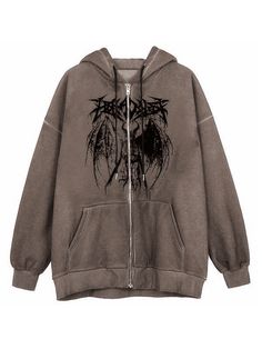 Punk Goth Graphic Oversized Hoodie Oversized Skeleton Print Zipper Hoodie - AnotherChill Punk Hoodie, Goth Hoodie, Hip Hop Women, Gothic Tops, Streetwear Hoodie, Skeleton Print, Brown Pattern, Sweatshirt Women, Grunge Goth