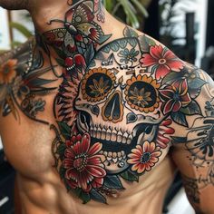 Brother Tattoos Detailed Tattoo Designs Full Wrist Tattoos Men, Skull Necklace Tattoo, Day Of The Dead Sleeve Tattoo, Traditional Style Tattoo Men, Arm Cover Up Tattoos Men, Traditional Mens Tattoo, Chain Tattoo Men, Inner Forearm Tattoo Men Unique, Meaningful Tattoos For Men Unique