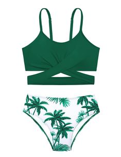 Comfy Swimsuit, Criss Cross Bathing Suit, Unique Bathing Suits, Tropical Swimwear, Sarcastic Clothing, Two Piece Bathing Suit, Swimwear Fabric, Green Swimsuit