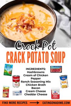 Potato Soup Crock Pot Easy, Potato Soup Crock Pot, Crockpot Soup Recipes, Crockpot Recipes Slow Cooker, Dinner Recipes Crockpot, Crock Pot Cooking, Easy Soup Recipes