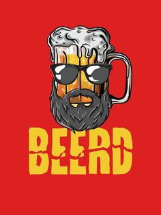 a beer mug with glasses and a beard