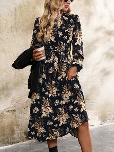 Women's Elegant Floral Print Dress, Fall/Winter Fall Women Dresses Multicolor Boho  Long Sleeve Woven Fabric Floral,Plants,All Over Print A Line Non-Stretch  Women Clothing, size features are:Bust: ,Length: ,Sleeve Length: Winter Maxi Dress, Maxi Dress Fall, Maxi Dress Winter, Midi Dress Fall, Maxi Dresses Fall, Boho Midi Dress, Hacks Clothes, Printed Sleeveless Top, Fashion Hacks