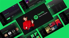 the spotify website is displayed with various screens and audio player's interfaces