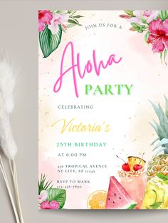 a tropical themed birthday party with pineapples, watermelon and other fruits