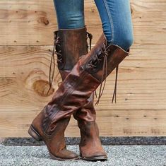 Knee High Boots Flat, High Boots Outfit, Womens Black Booties, Low Heel Boots, Flat Boots, Leather Lace, Boots For Sale, Boots Outfit, Lace Boots