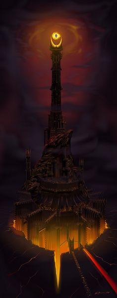 a digital painting of a tower in the sky