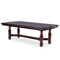 a large wooden table with two legs and a leather top on an isolated white background