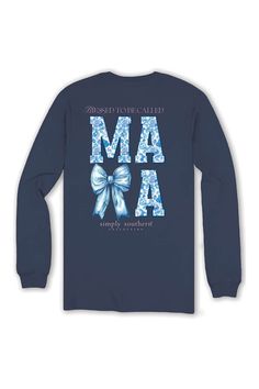 This Simply Southern Plus Size Long Sleeve Blessed Mama T-Shirt for Women in Mirage is perfect for any season. This shirt features an adorable graphics, long sleeves, and lightweight construction. Features: Simply Southern Style: EXT-LS-BLSNANA-MIRAGE Color: Mirage 100% Cotton Simply Southern Shirts Long sleeves, crew neckline Simply Southern logo graphic below back graphic On the back: big bow and words that read, “blessed to be called Mama” Measurements from size XXL: Length from center back: 34” Chest: 52” Machine wash cold, tumble dry low Southern Logo, Womens Christian Shirts, Simply Southern Shirts, Blessed Mama, Southern Shirts, Boutique Tops, Simply Southern, Judy Blue Jeans, Big Bow