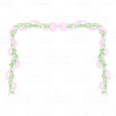 a watercolor frame with pink flowers and green leaves on the edges, in pastel colors