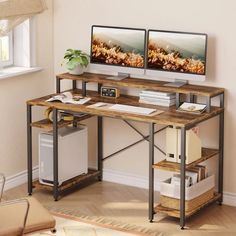 Office Desk with Monitor Shelf - Bestier Gaming Desk With Shelves, Desk With Monitor Shelf, Desk With Monitor, Monitor Shelf, Office Computer Desk, Work Station Desk, Large Desk, Monitor Stand, Desk Shelves