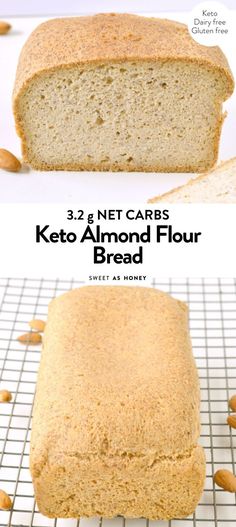 a loaf of keto almond flour bread on a cooling rack