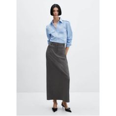 Long design, Straight design, Medium waist, Loops, Two side pockets, Concealed button, hook and zip fastening, Back-slit hem, Inner lining, Office looks Straight Maxi Skirt, Long Midi Skirt, Grey Maxi Skirts, Going Out Trousers, Maxi Rok, Linen Loungewear, Long Skirts For Women, How To Iron Clothes, Jeans Rock