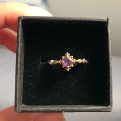 Nwot Amethyst 18k Gold Plated Ring With Cubic Zirconia Size 4.5 Vintage Rings, Gold Amethyst Ring, Amethyst Gold, Vintage Fans, 5 Rings, Gold Plated Rings, Plated Ring, Amethyst Ring, Womens Jewelry Rings