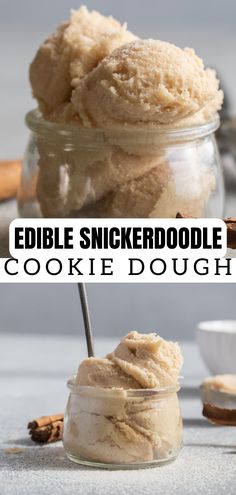 edible snickkerdoodle cookie dough in a glass jar