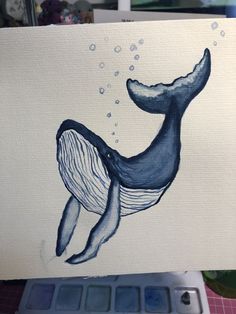 a drawing of a blue whale in the water