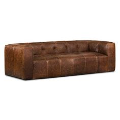 a large brown leather couch on a white background