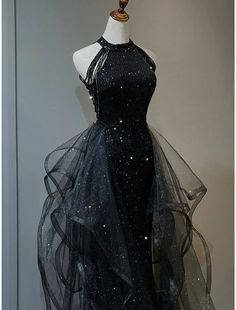 Prom Dresses Sparkle & Shine Dress Wedding Party Sleeveless Sequined with Crystals Sequin Ruffles Prom Dresses Sparkle, Black Tulle Prom Dress, Dresses Sparkle, Shine Dress, Plus Size Vintage Dresses, Dress Wedding Party, Witch Dress, Vintage Black Dress, Black Party Dresses