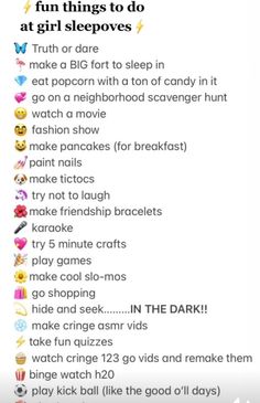 an iphone screen with the text'fun things to do at girl sleepovers '