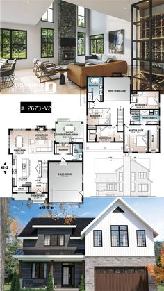 the floor plan for this modern house is very large and has lots of open space