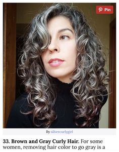 Hairstyles For Dark Hair, Hair Going Grey, Brown Hair With Silver Highlights, Natural White Hair, Grey Hair Care, Dark Curly Hair, Grey Hair Transformation, Grey Curly Hair, Highlights Curly Hair