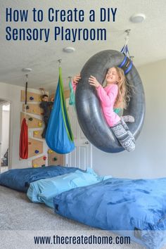 Sensory Rooms At Home, Sensory Room At Home, Indoor Playroom Diy, Home Sensory Room, Ninja Course Playroom, Kids Sensory Room, Diy Sensory Room, Gross Motor Playroom, Diy Sensory