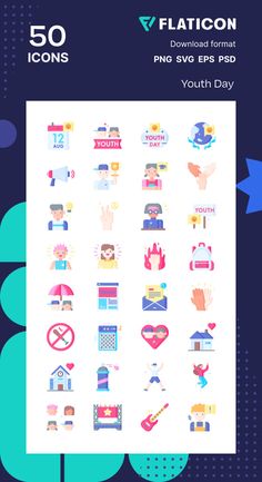 the flat icon pack is designed to look like it has different types of symbols and colors