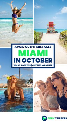 four pictures with the words, avoid difficult mismats miami in october what to wear outfits weather