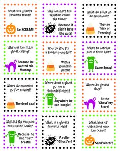 halloween printables with words and pictures on them