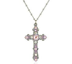 An endearing symbol of your faith, this eye-catching cross pendant with chain is accented with sparkling crystals that will light up any attire. From Anne Koplik. Crystal Cross, Pink Enamel, Sparkling Crystal, Cross Pendant, Light Up, Cross Necklace, Silver Tone, Sparkle, Jewelry Necklaces