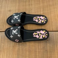 Louis Vuitton Black Lv Monogram Slides Louis Vuitton Mules, Designer Black Slip-on Sandals, Black Designer Slip-on Sandals, Louis Vuitton Combat Boots, Louis Vuitton Slippers, Louis Vuitton Pumps, Louis Vuitton Sneakers, Black Louis Vuitton, Denim Heels