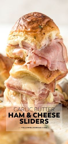 ham and cheese sliders stacked on top of each other