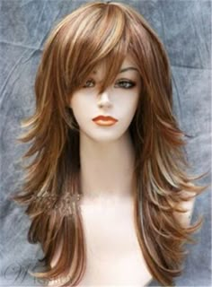 Long Mixed color Layered Side Wavy Hairstyle Synthetic Capless Wig 18 Inches Long Brunette Hair With Layers And Highlights, Brown Wolf Cut Wig, Modern Shag Wigs, Long Hair Styles With Layers For Over 50, Long Shag Haircut Choppy Layers, Shaggy Long Hair Choppy Layers, Waterfall Layers Haircut, Long Shag Haircut, Long Layered Hair