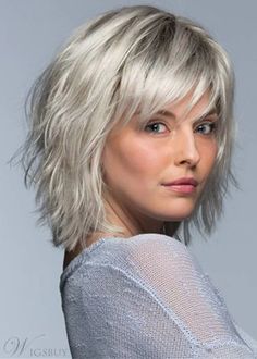 Short Layered Hairstyle Women's Gray Blonde Natural Straight Synthetic Hair Wigs | eBay Effortless Bob, Feathered Bangs, Wig Outlet, Best Wig Outlet, Short Shag Hairstyles, Choppy Layers, Choppy Bob Hairstyles, Tousled Waves, Hair Medium