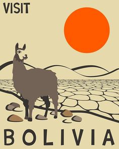 a poster with an image of a llama in the desert