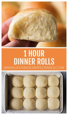 the steps to make dinner rolls in an oven with text overlay that reads, 1 hour