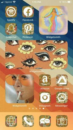 an iphone screen with various icons and symbols on the bottom right hand corner, including eyeliners