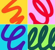 four different colored images with the word gelf in black, red, yellow and green