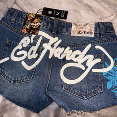 -Size Small -Never Worn Before -Open To Offers!! Blue Mid-rise Shorts For Streetwear, Mid-rise Blue Shorts For Streetwear, Trendy Blue Shorts For Streetwear, Y2k Outfits Shorts, September Mood, Edhardy Y2k, Ed Hardy Jeans, Outfit Shorts, Really Cute Outfits