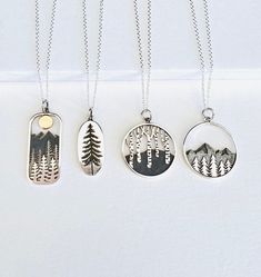 Mt Whitney, Moon Mountain, Mountain Tree, Silver Mountain, Wanderlust Jewelry, Mountain Necklace, Nature Necklace, Tree Necklace, Holiday Jewelry