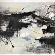 an abstract painting with black and white colors