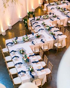 an overhead view of a banquet hall with tables and chairs set up for formal function