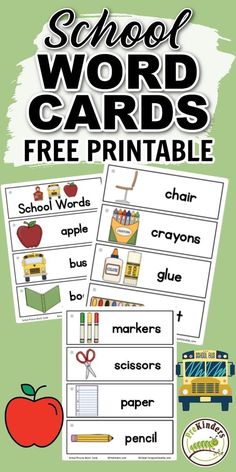 the back to school word cards are filled with pictures and words