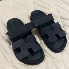 Brand New. Size 37. Comes With Box And Dust Bags Only. No Offers Hermes Men Sandals, Hermes Sandals Blue, Hermes Birkin Navy Blue, Blue Hermes Bag, Green Wedges, Hermes Bags Blue, Hermes Oran Sandals, Canvas Sandals, Hermes Orange