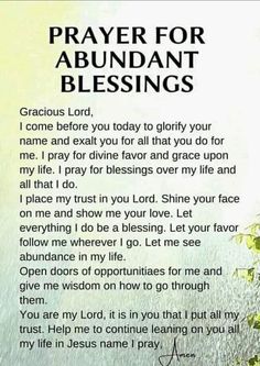 a poem written in black and white with the words prayer for abundant blessings