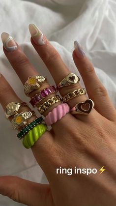 Jellewery Aesthetic, Hands Jewelry, Jewelry 2022, Funky Rings, Aesthetic Rings, Ring Inspo, Indie Jewelry, Jewelry Aesthetic, Aesthetic Jewelry