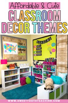 a classroom with bookshelves and colorful rugs on the floor that says, what you should know before decorating your classroom