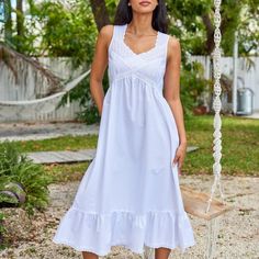 This soft 100 percent cotton poplin nightgown for women from Alexander Del Rossa is comfortable, durable, and classy. Made from a premium 100% cotton fabric, this women's vintage looking nightgown is breathable and easy on the skin. Designed with you in mind, this victorian nightgown is perfect for lounging around the house - even when guests are present. Sleeveless V-neck made with wide cotton lace. Bust is gathered above cotton lace trim. Front and back both gathered. Gown flows into a slight Elegant Cotton Sleepwear, Elegant Cotton Sleepwear For Relaxation, Relaxing Cotton Dresses, Cotton Nightgown For Spring Relaxation, Spring Cotton Nightgown For Relaxation, Elegant Cotton Sleepwear For Home, Elegant Cotton Summer Sleepwear, Elegant Summer Cotton Sleepwear, Elegant Cotton Sleepwear For Summer