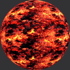 an image of the sun in red and yellow colors, with black spots on it